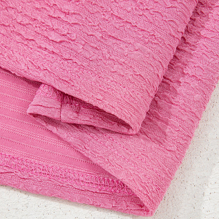 Pink Textured V Neck T Shirt and Shorts Set