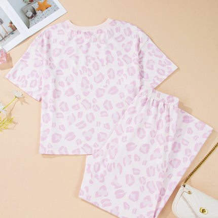 Pink Leopard Two Piece Top and Pants Set