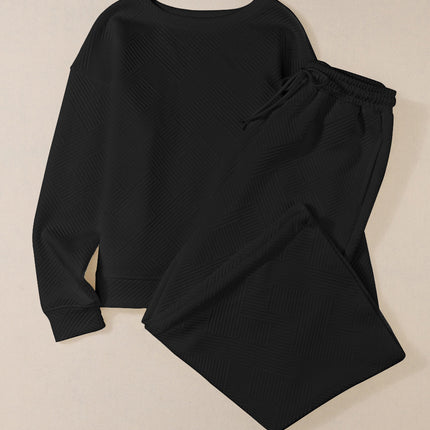 Navy Blue Ultra Loose Textured 2pcs Slouchy Outfit Set