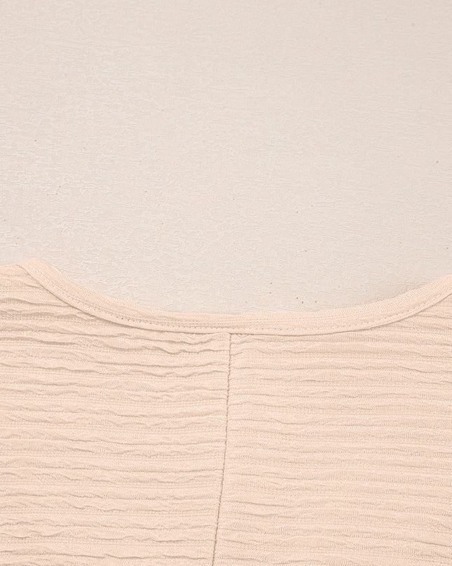 Pink Textured V Neck T Shirt and Shorts Set