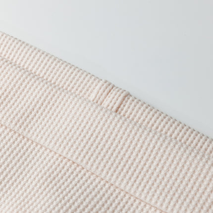 Beige Solid Color Waffle Knit Asymmetric Neck Long Sleeve Top