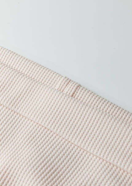 Beige Solid Color Waffle Knit Asymmetric Neck Long Sleeve Top