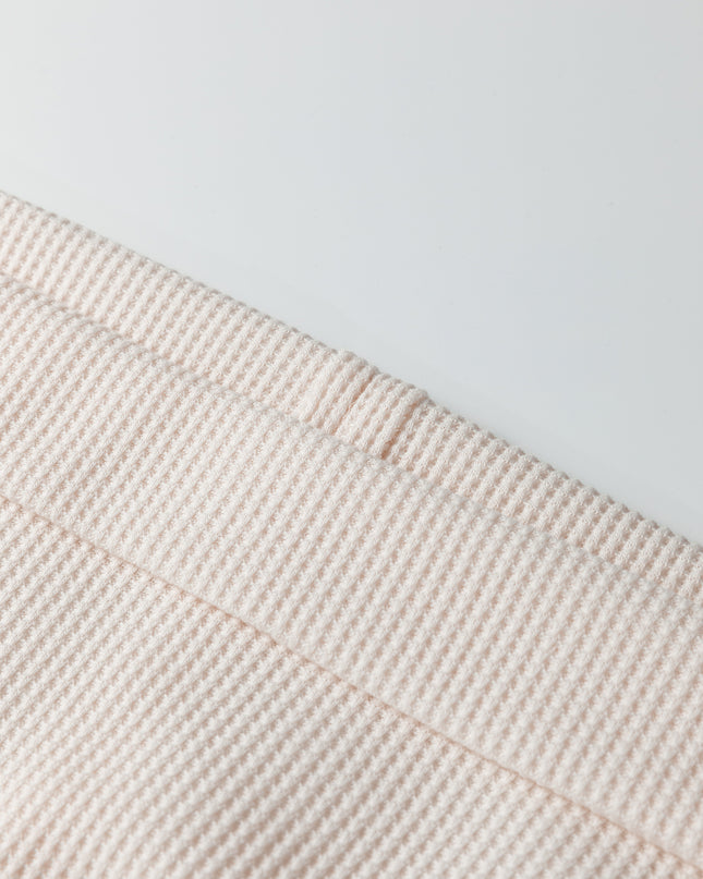 Beige Solid Color Waffle Knit Asymmetric Neck Long Sleeve Top