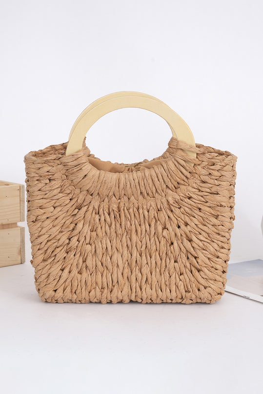 Camel Retro Straw Handle Bag