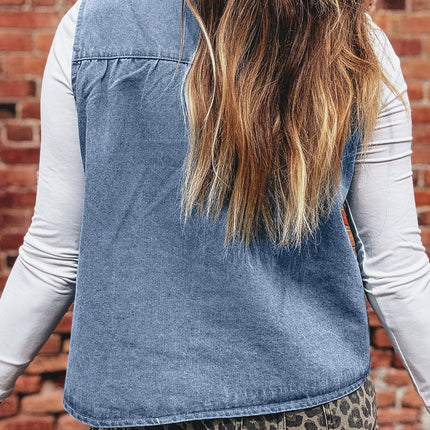 Myosotis Denim Pleated Patchwork Sleeveless Top