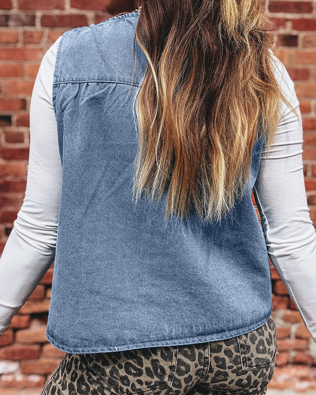 Myosotis Denim Pleated Patchwork Sleeveless Top