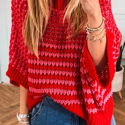 Red 3/4 Draped Sleeve Slouchy Sweater