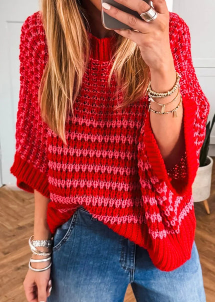 Red 3/4 Draped Sleeve Slouchy Sweater