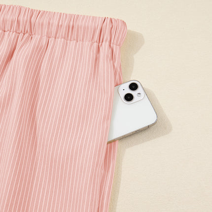 Pink Stripe Drawstring Plus Size Loose Pants