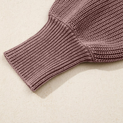 Dark Brown Washed Knit Button Polo Collar Loose Sweater