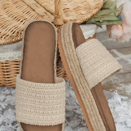 White Boho Woven Non-slip Wedge Slippers
