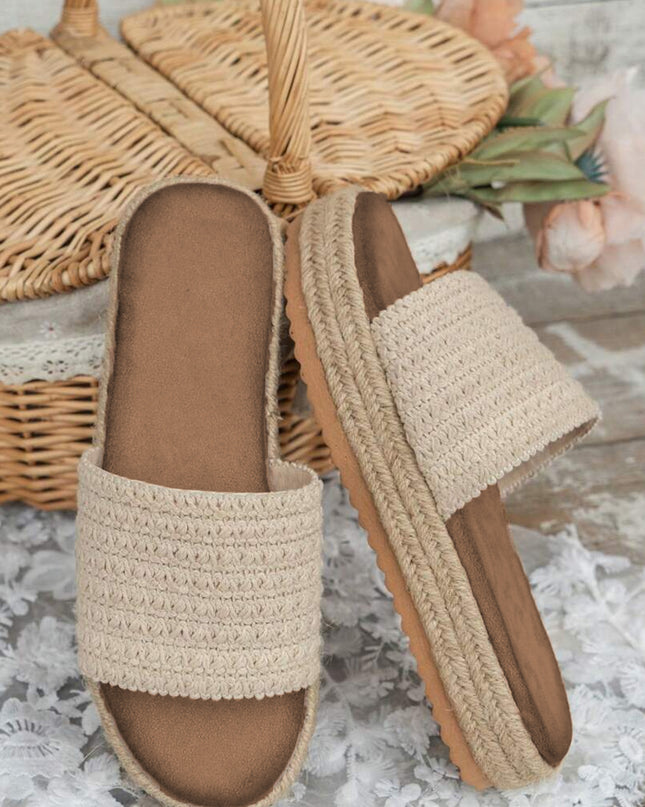 White Boho Woven Non-slip Wedge Slippers