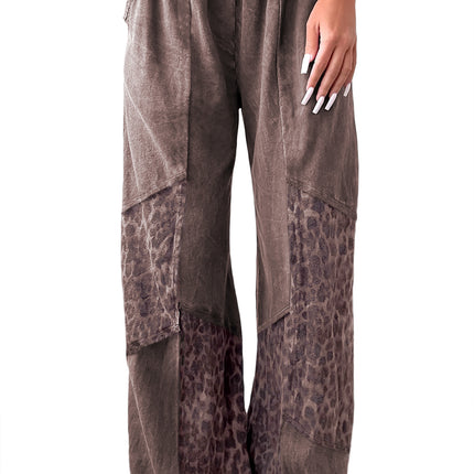 Coffee Leopard Patchwork Loose Pants
