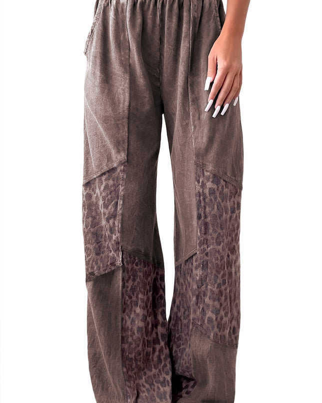 Coffee Leopard Patchwork Loose Pants