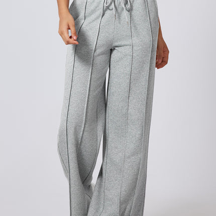 Black Seamed Drawstring High Waist Wide Leg Sweatpants