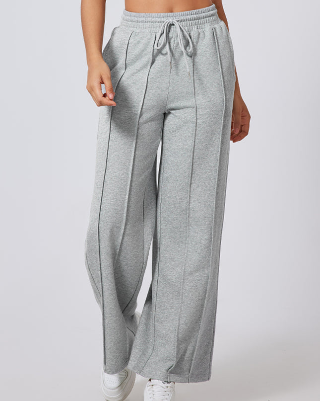 Black Seamed Drawstring High Waist Wide Leg Sweatpants