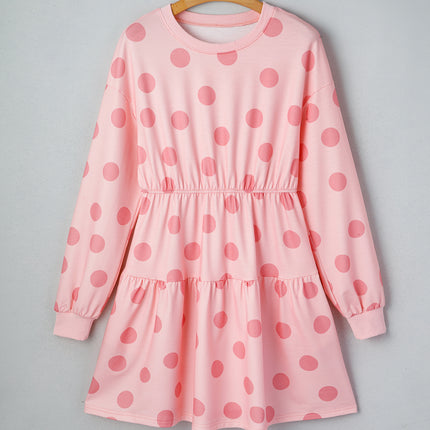 White Polka Dot Printed Long Sleeve Flared Mini Dress