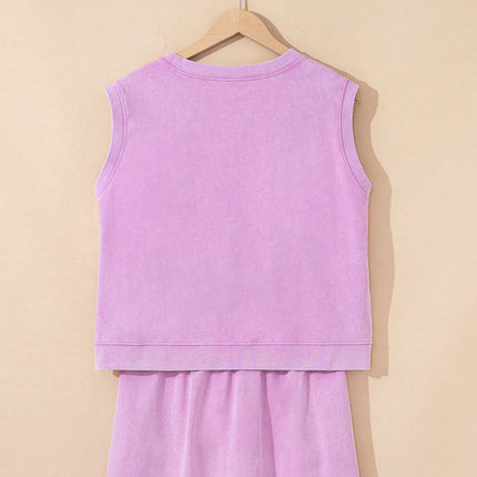 Myosotis 2 Pieces Cotton Tank Top Lined Split Skirt Set