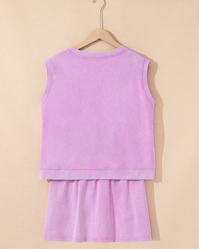 Myosotis 2 Pieces Cotton Tank Top Lined Split Skirt Set