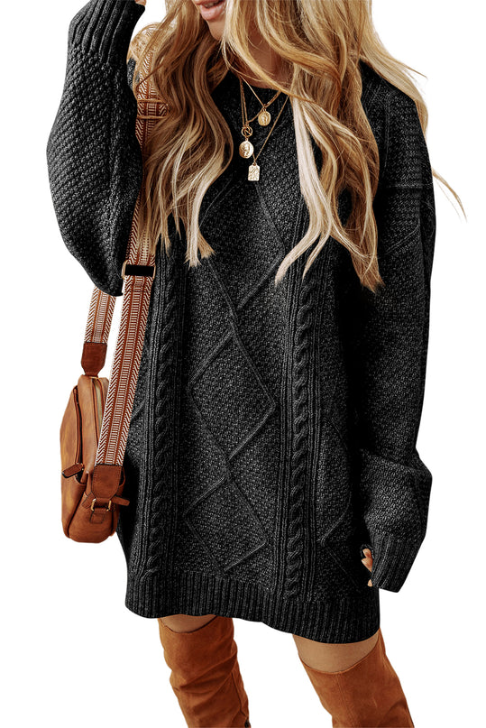 Cable Knit Drop Shoulder Sweater Dress