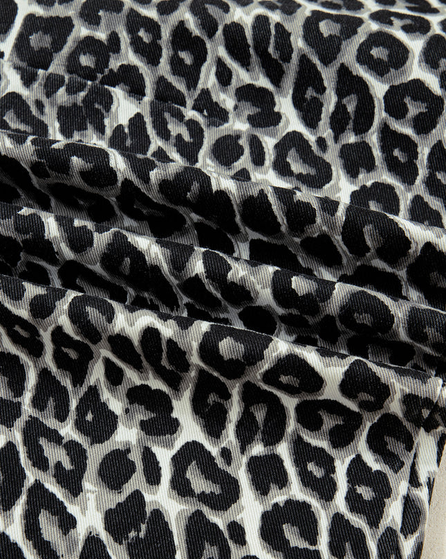 Black Leopard Print Barrel Jeans