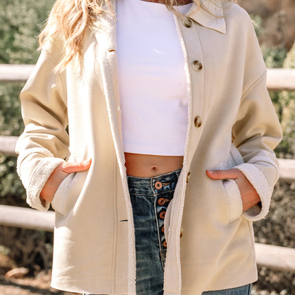 Parchment Suede Sherpa Lined Western Loose Jacket