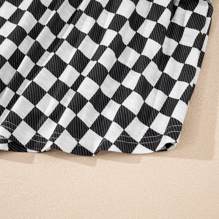 Black Checkerboard T Shirt and High Waist Skorts 2 Piece Outfit set