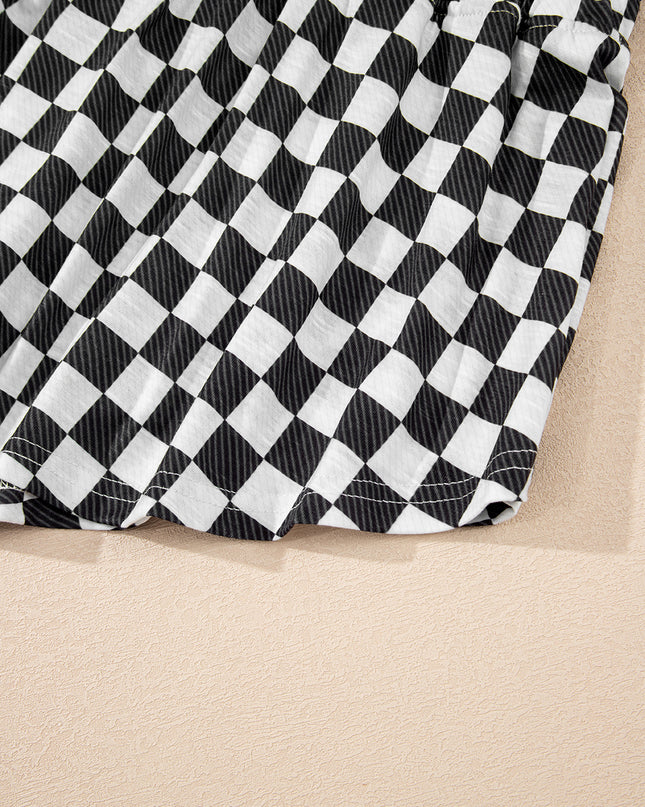 Black Checkerboard T Shirt and High Waist Skorts 2 Piece Outfit set