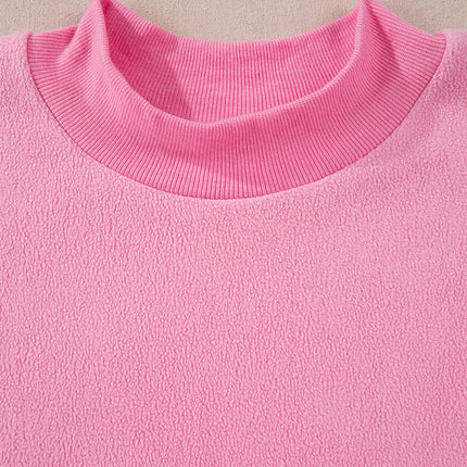 Bright Pink Oversize Drop Shoulder Reversible Mock Neck Sweatshirt