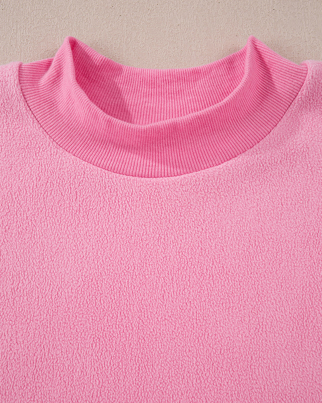 Bright Pink Oversize Drop Shoulder Reversible Mock Neck Sweatshirt