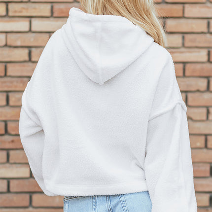 White Sherpa Fleece Drop Shoulder Hoodie