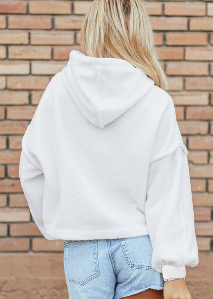 White Sherpa Fleece Drop Shoulder Hoodie