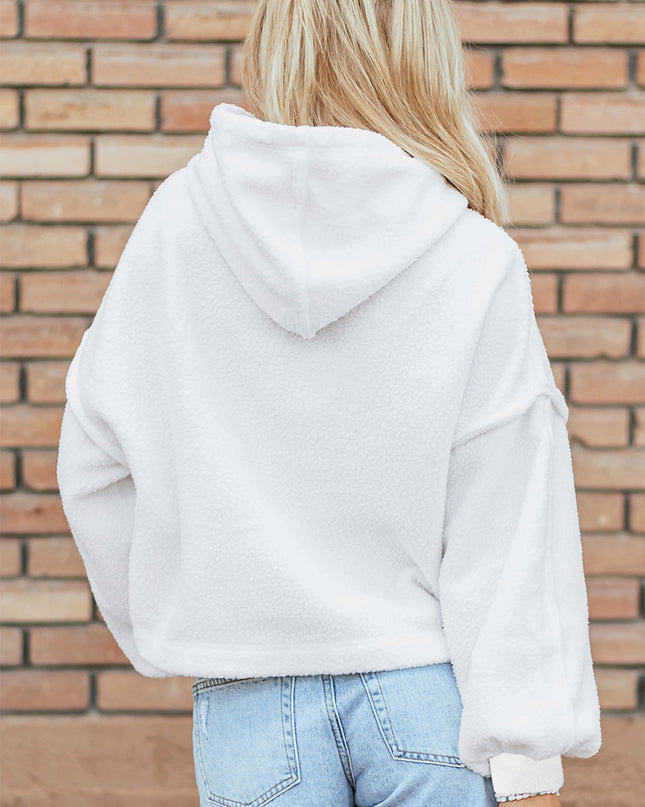White Sherpa Fleece Drop Shoulder Hoodie