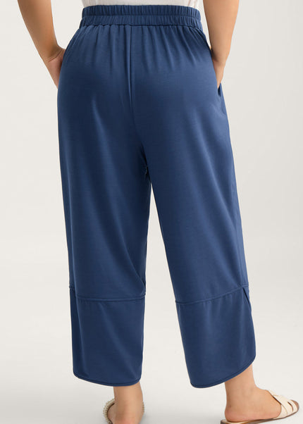 Sail Blue Plus Size Elastic Waist Asymmetrical Hem Loose Capris Pants
