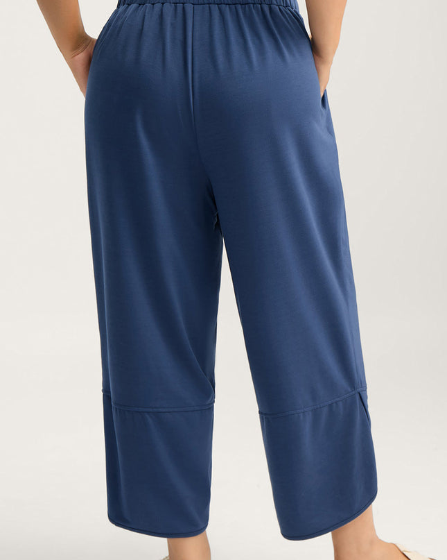Sail Blue Plus Size Elastic Waist Asymmetrical Hem Loose Capris Pants