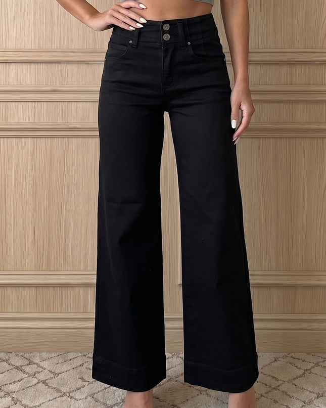 Mist 2-Button High Waist Flared Bottom Jeans