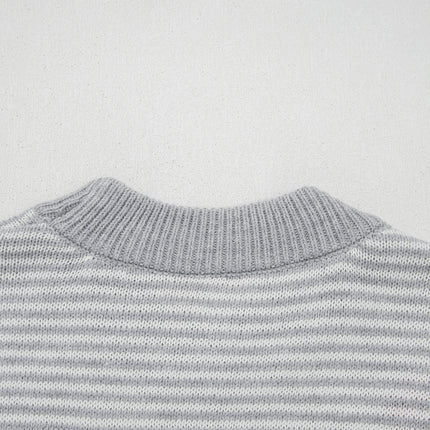 Gray Stripe Contrast Heart Pattern Valentine Knit Sweater