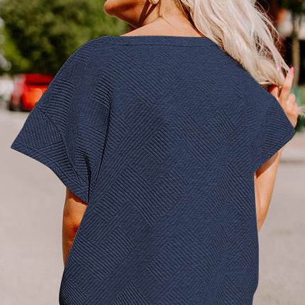 Black Textured Loose Fit T Shirt and Drawstring Pants Set