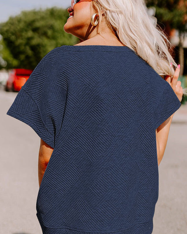 Black Textured Loose Fit T Shirt and Drawstring Pants Set
