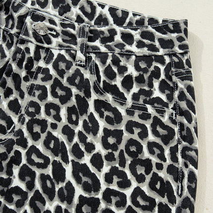 Black Leopard Print Barrel Jeans