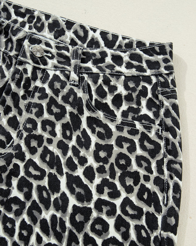 Black Leopard Print Barrel Jeans