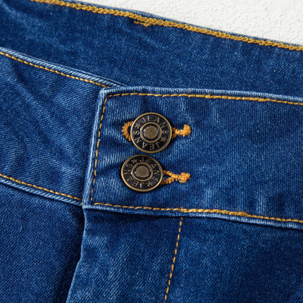 Sail Blue Hardware Decor Patched Pockets Wide Leg Jean Pants
