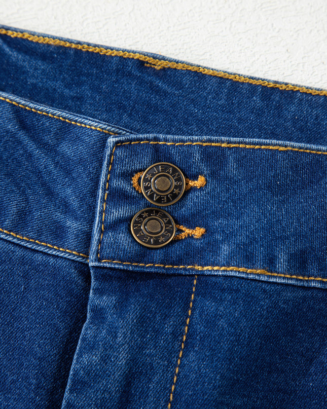 Sail Blue Hardware Decor Patched Pockets Wide Leg Jean Pants