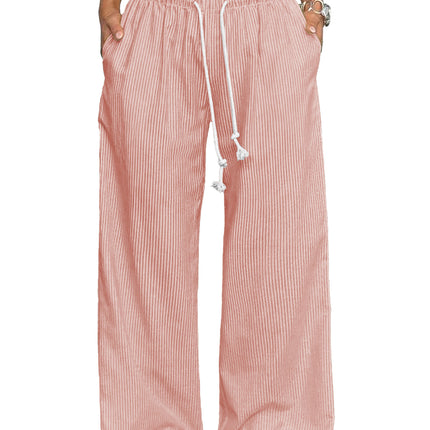 Pink Stripe Drawstring Plus Size Loose Pants