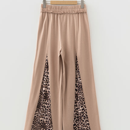 Straw Yellow Leopard Patchwork Wide Leg Pants