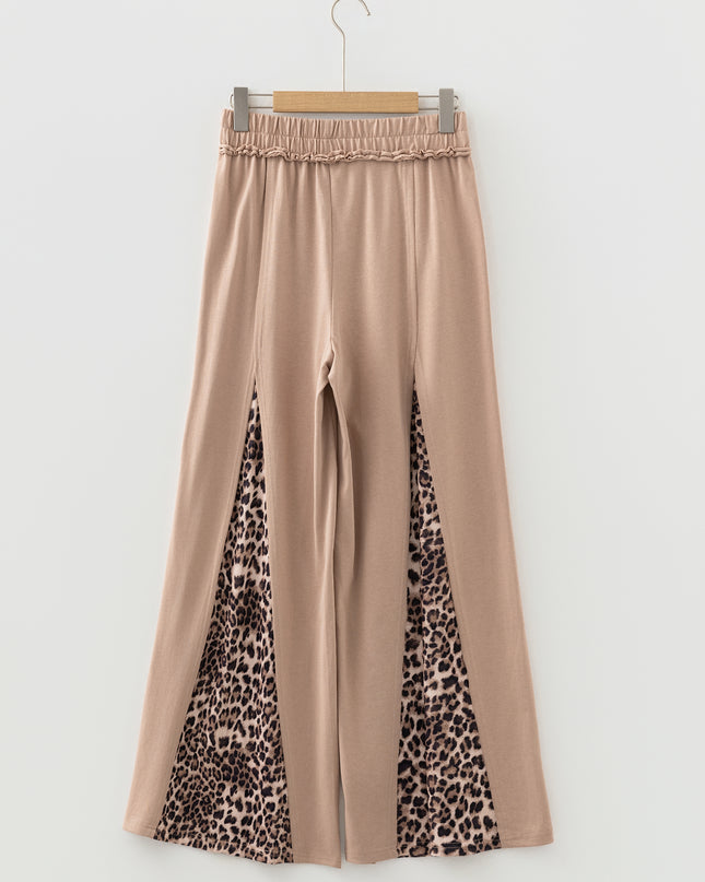 Straw Yellow Leopard Patchwork Wide Leg Pants