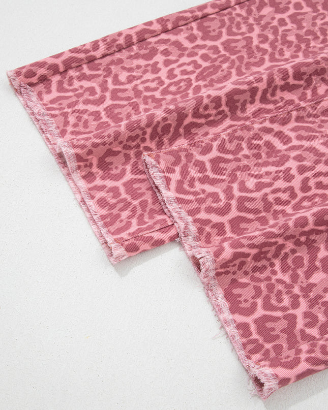 Rose Leopard Frayed Edge Wide Leg High Waist Jeans