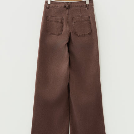 Dark Brown Retro Washed Patch Pocket Loose Jeans
