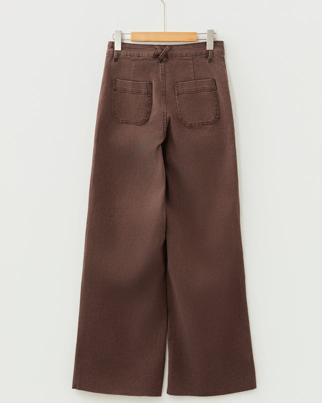 Dark Brown Retro Washed Patch Pocket Loose Jeans