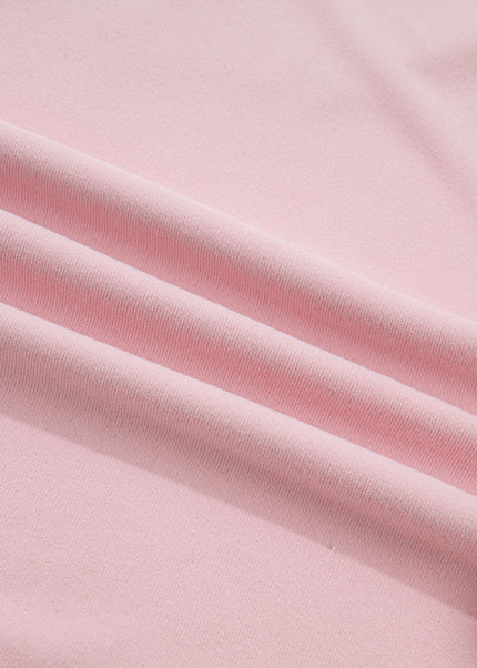 Light Pink Solid Color Bow Textured Patchwork Long Sleeve Tee